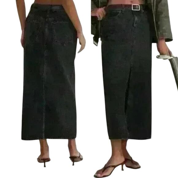 Madewell Skirt Size 28 Black Denim Maxi Front Slit - Picture 4 of 12
